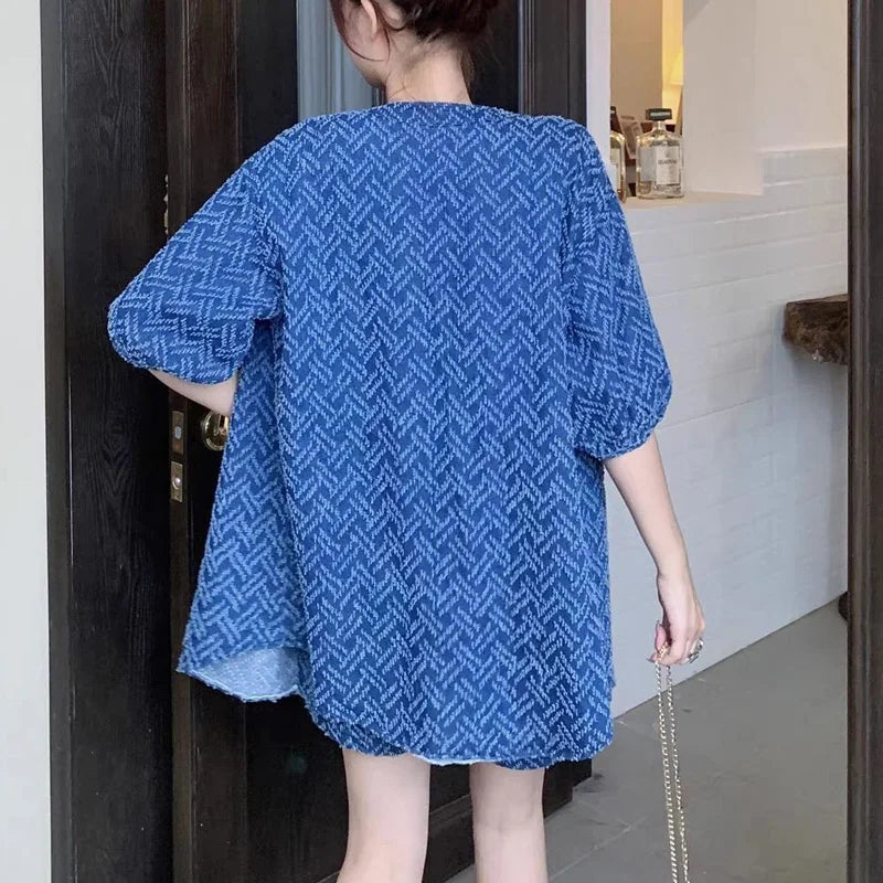 Summer New Printing Ladies Suits Fashion Loose Short Sleeve Button Cardigan and Elastic Waist Casual Pockets All-match Shorts