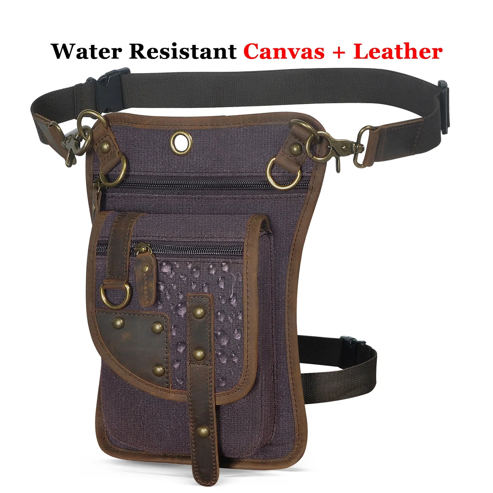 Original Leather Multifunction Men Travel Shoulder Crossbody Messenger Bag Hook Belt Waist Pack Drop Leg Phone Case Bag canvas-coffee