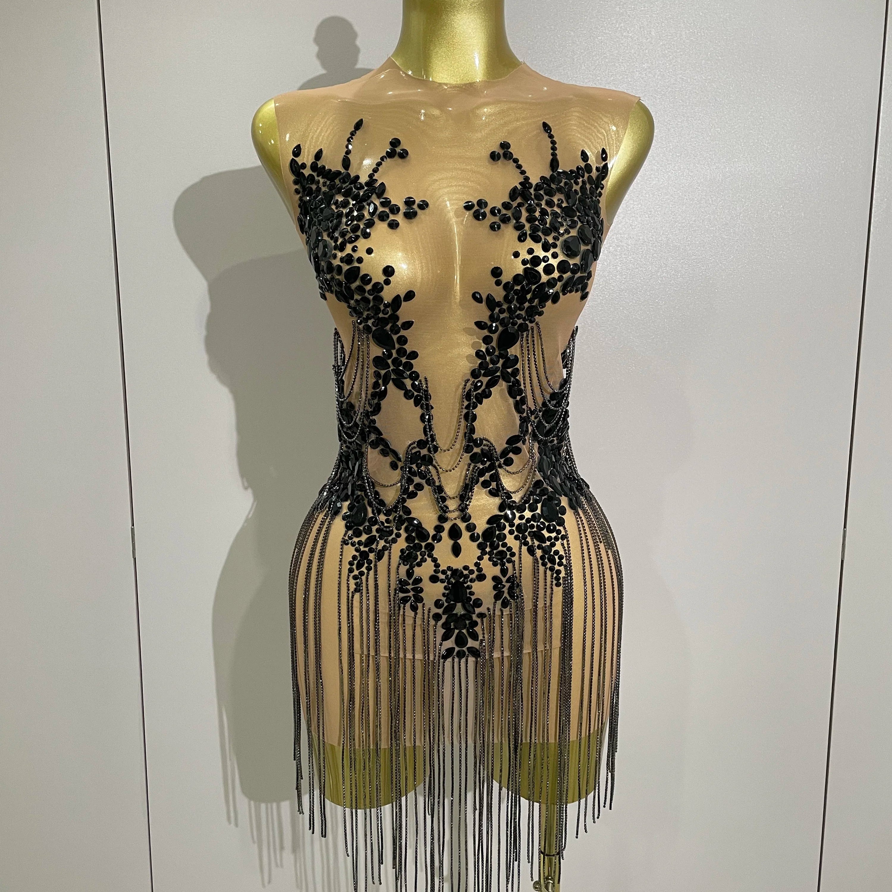 Luxury Sparkly Rhinestones Chain Sleeveless Mini Dress 2025 Women Sexy Performance Dance Nightclub Outfit Birthday Party Dress