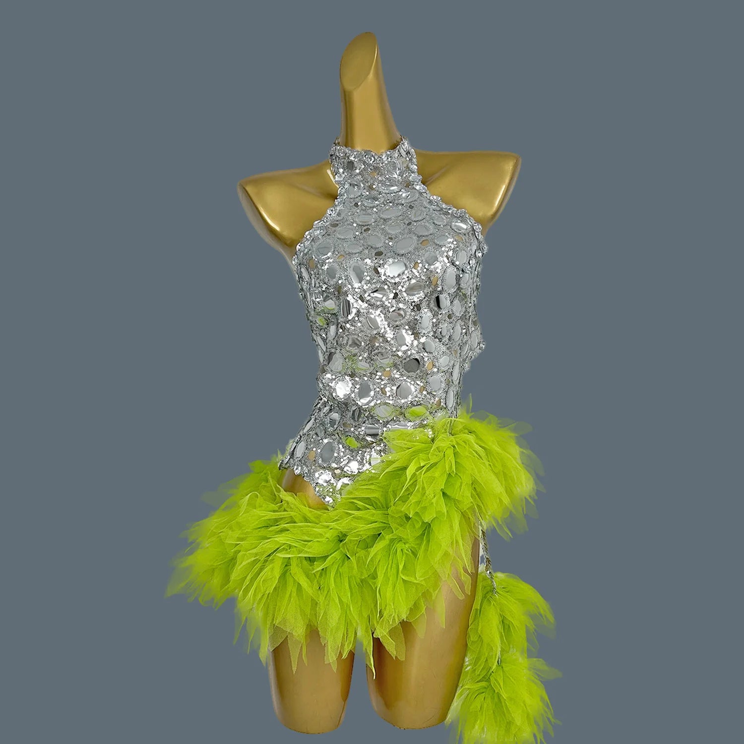 Glitter Yellow Sequin Bodysuit Women Sexy Party Birthday Prom Outfits Nightclub Bar Pole Dancing Drag Queen Costume Yuanjing