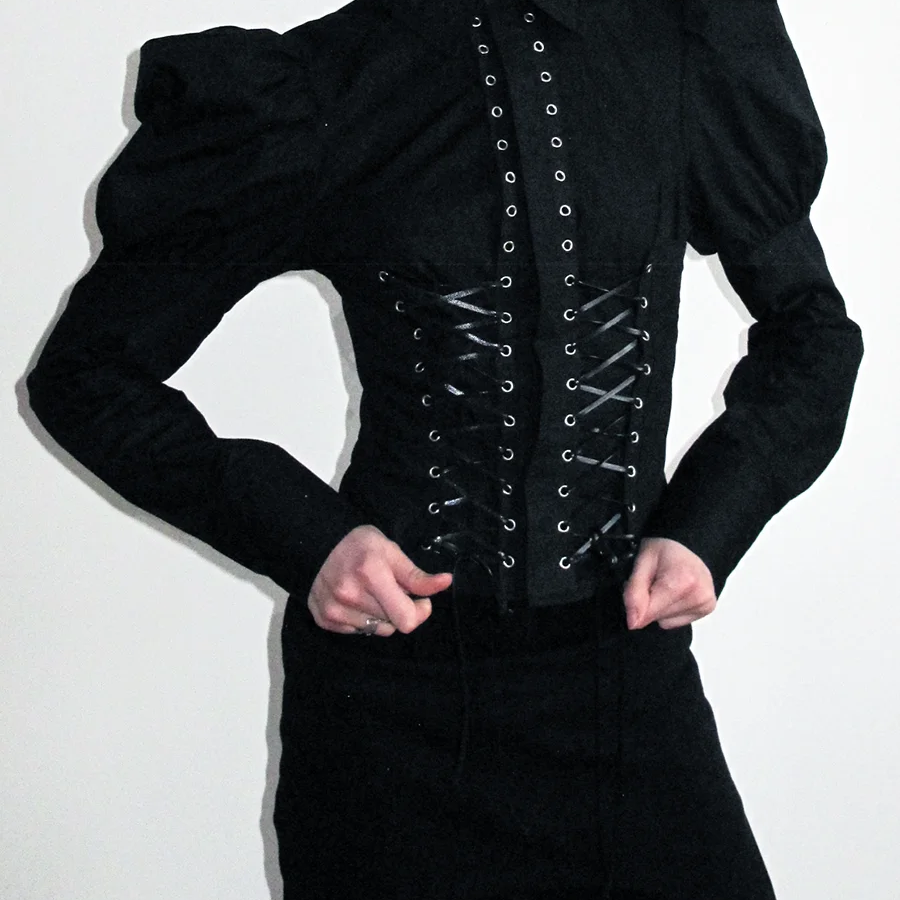 TWOTWINSTYLE Solid Slimming Spliced Lace Up Elegant Blouses for Women Lapel Long Sleeves Patchwork Folds Top Female Clothing New