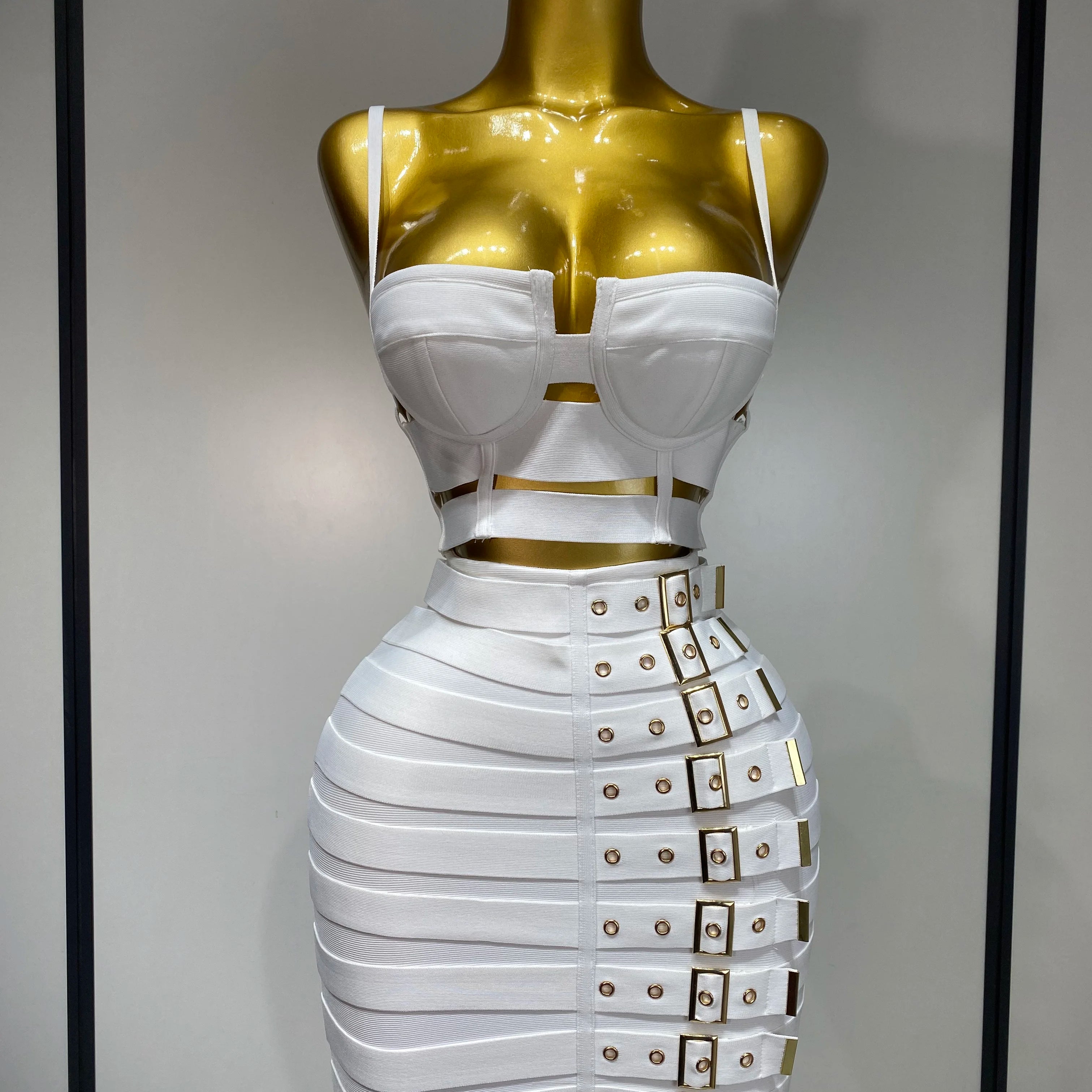 Women Sexy Black Cut Out Bodycon Bandage Skirt Two Piece Set 2025 Celebrity High Streeet Evening Birthday Club Party Outfits