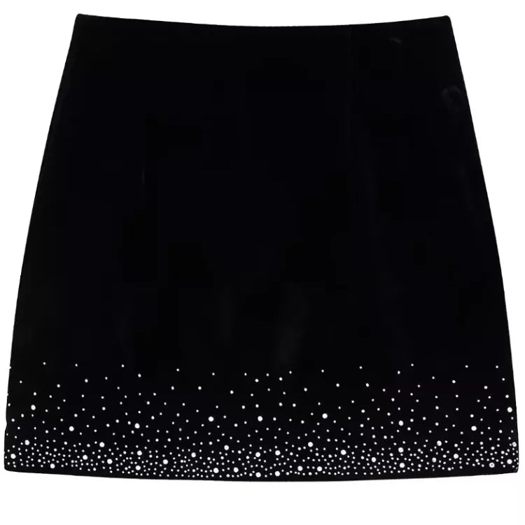 Women Fashion Shinning Sequined Design Irregular Velvet Mini Skirt Faldas Mujer Female Chic Side Zipper Vestidos QUN2663