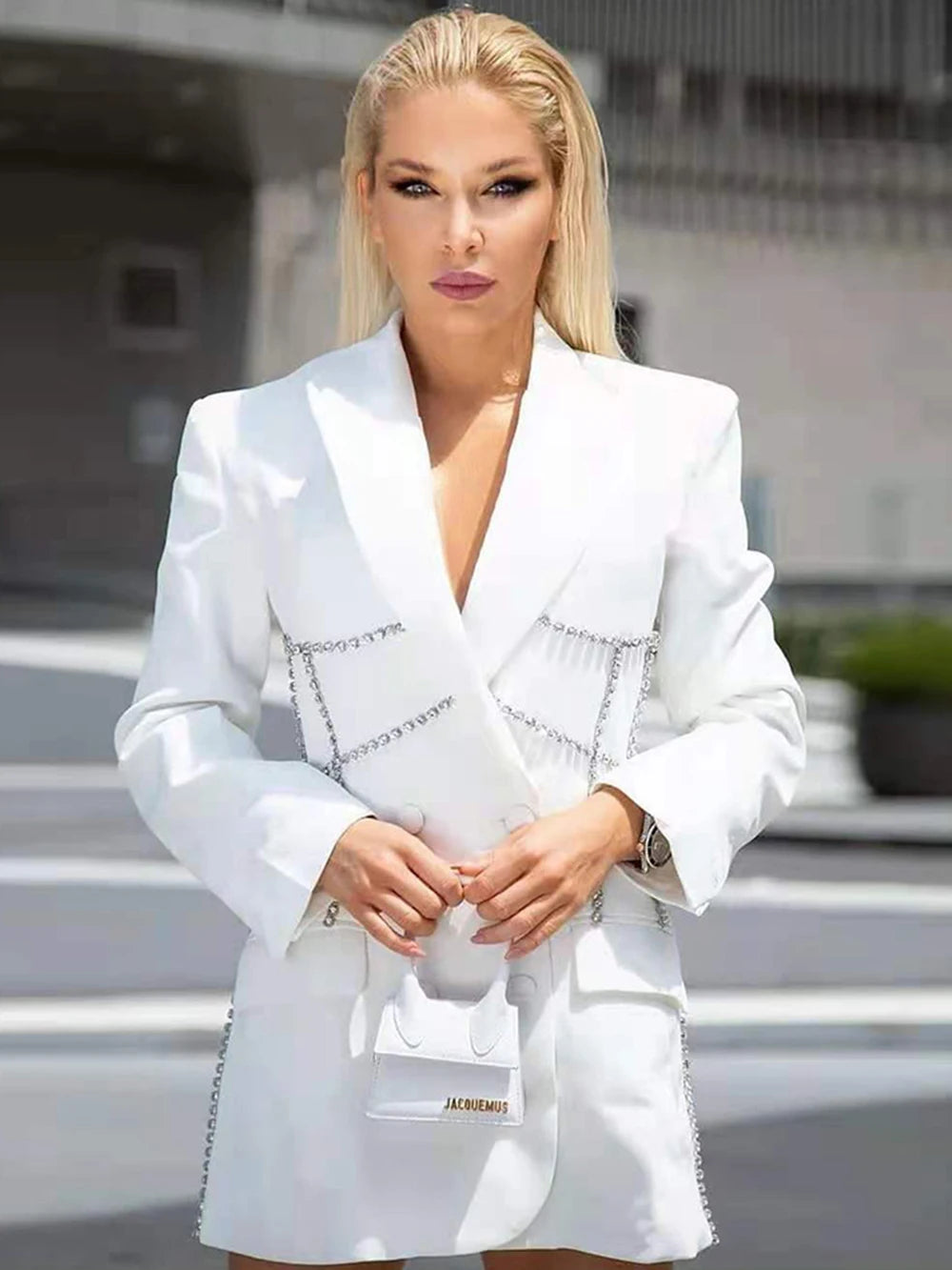 Fashion Trend Jacket Diamond Pattern Lapel Double-breasted Waist Mid-length Blazer Women coat