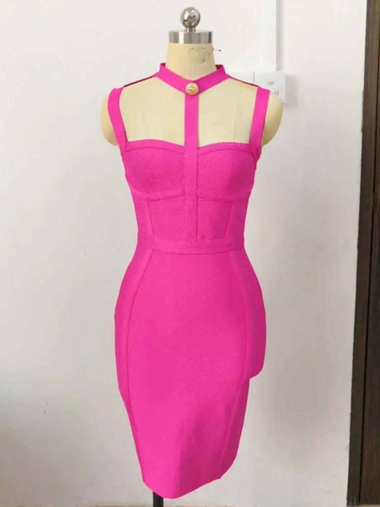 Vestido de festa noturno com estampa de celebridades, estilo verão, sexy, com botões e elástico, estilo bandagem, 2022