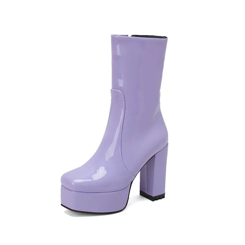 SIMLOVEYO Fashion Women Boots Toe Ultrahigh Chunky Heels 11.5cm Platform 4cm Big Size 41 42 43 Mature Booty