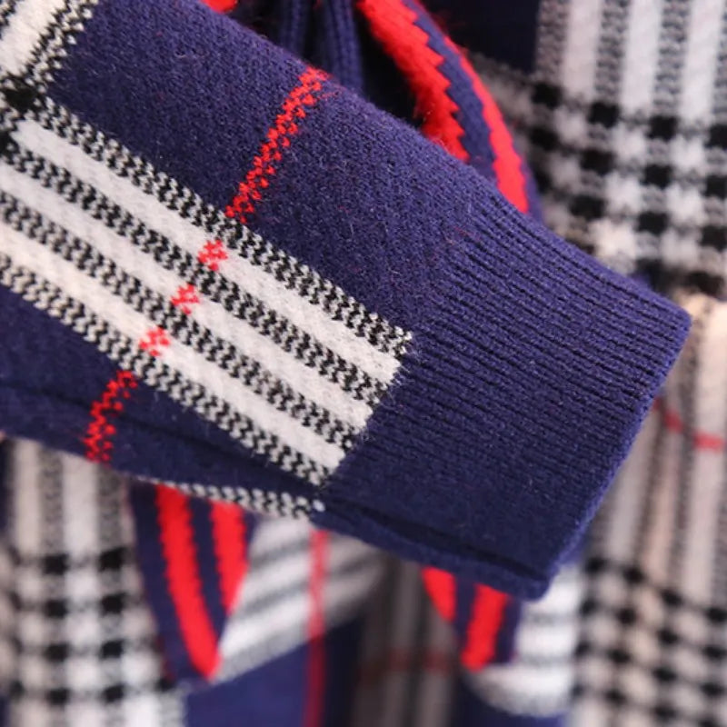 Toddler Girl Sweater Dress New Autumn Winter Warm 0-7Y Girls Plaid Knitted Sweater Dress Bow College Style Kids Clothes