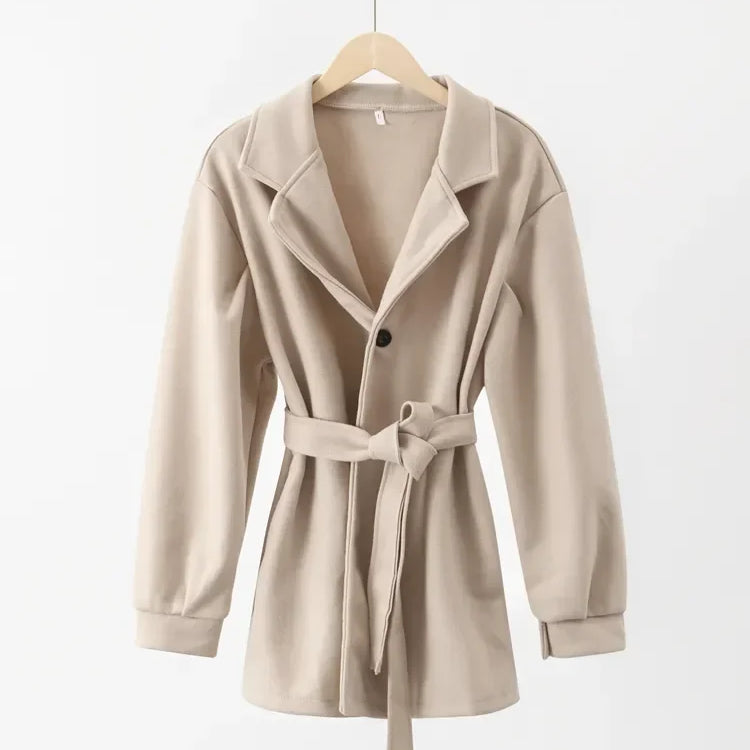 Thick Female Trench Warm Jackets Turn-down Collar Long Puff Sleeve Clothes Autumn Elegant Belt Coat Women Chic Midi Top