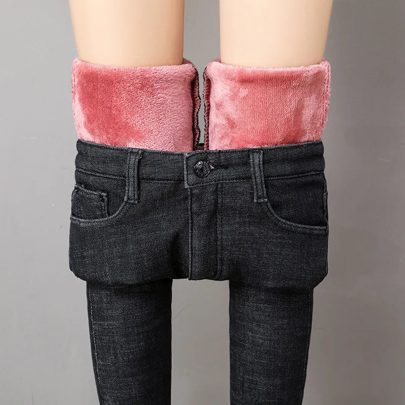 Fashion Stretch High Waist Pencil Pants Female Casual Velvet Jeans Womens Jeans Thick Women Pants 3