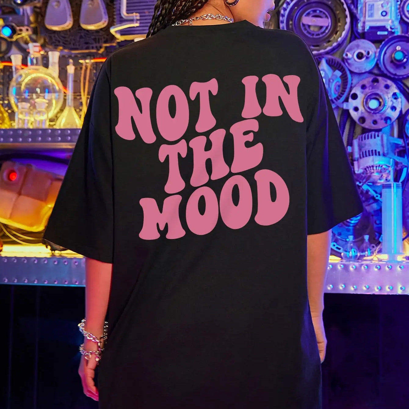 Not In The Mood Pink Letter Print T-Shirts Women Summer Cotton Clothing O-Neck Oversized Short Sleeve Breathable Casual Tshirt