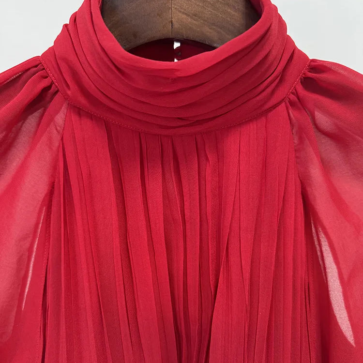 2025 New Arrival Red Color Women Fashion Cloak Sleeve Slim Floor-length Dress Elegant Eveening Party Celebrate Prom Outfit