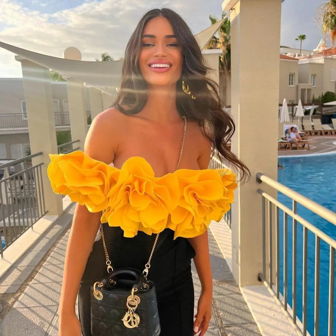 2024 Sexy 3D Flower Push Up Bikini Set Swimsuit Dress Women Off Shoulder One Piece Swimwear High Waist Beach Bathing Suit Skirt