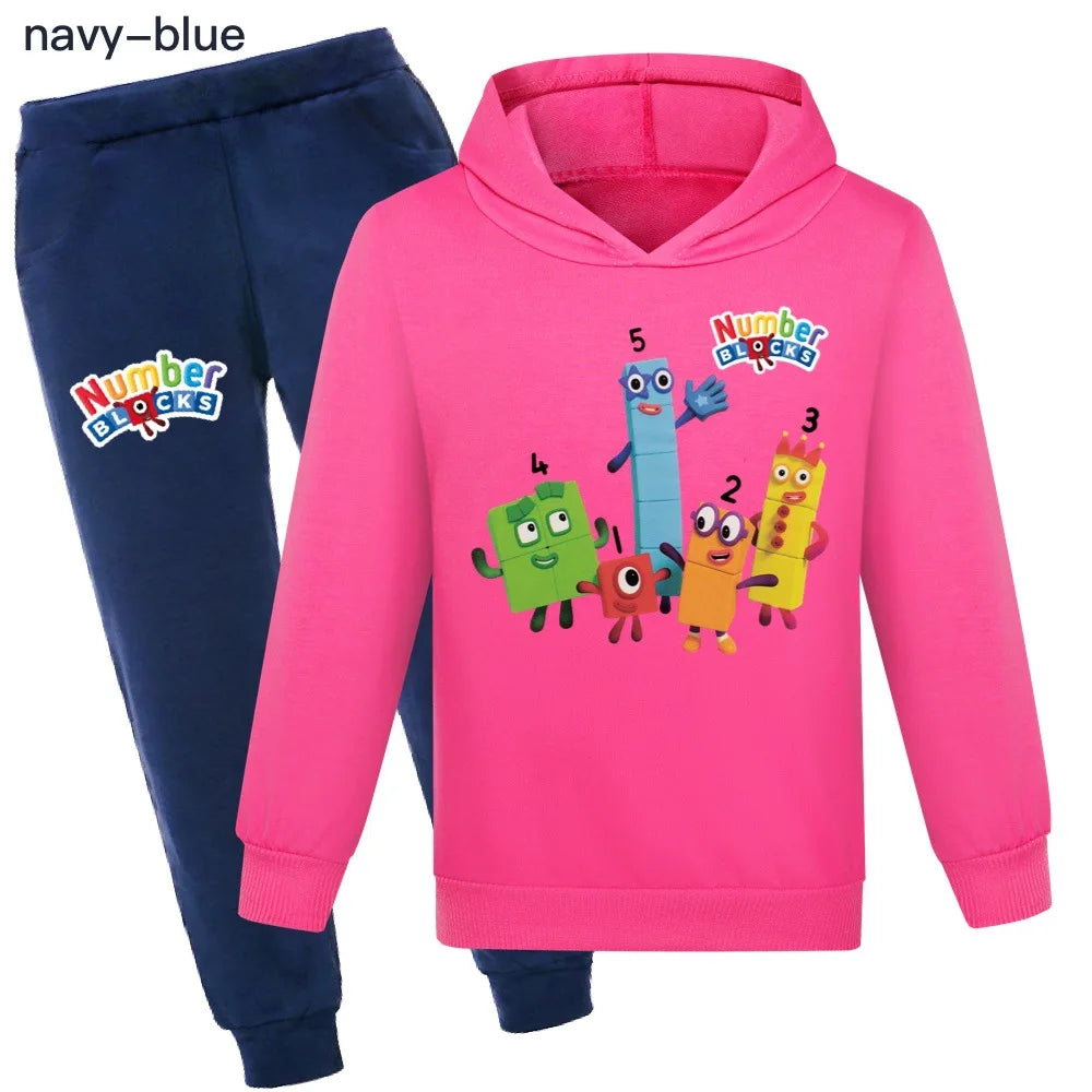 Number Blocks Clothes Kids Pullover Hoodies Navy Pants 2pcs Sets Boys Cartoon Sportsuit Toddler Girls Outfits Children's Clothing