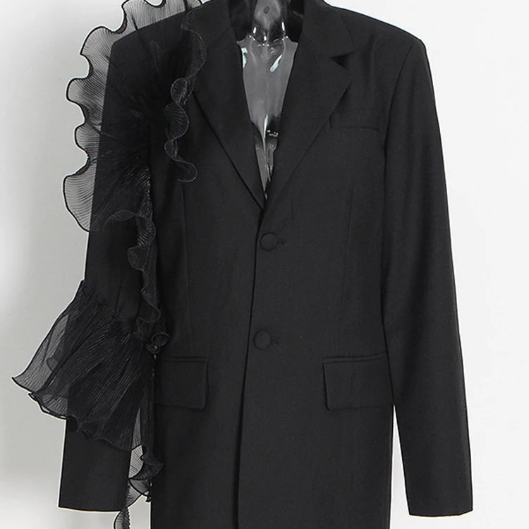 Patchwork Mesh Solid Casual Blazers For Women Notched Collar Long Sleeve Spliced Single Breasted Temperament Blazer Female