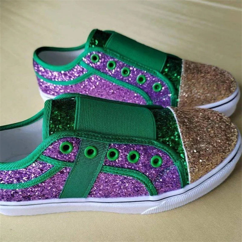 Bling Canvas Shoes for Women Fashion Mixed Colors Women Vulcanized Shoe Comfortable Slip on Flat Loafers Woman Sneakers Designer