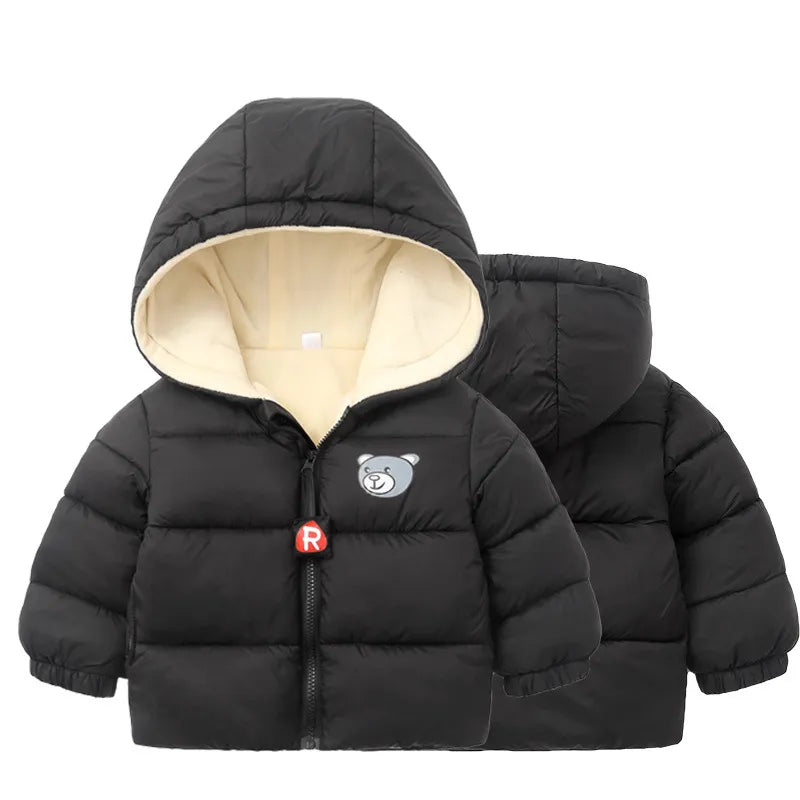 Kids Clothes Children's Jacket Coat Clothing Boy Girl Hooded Thicken Velvet Lining Keep Warm Down Jacket Children Clothing Black