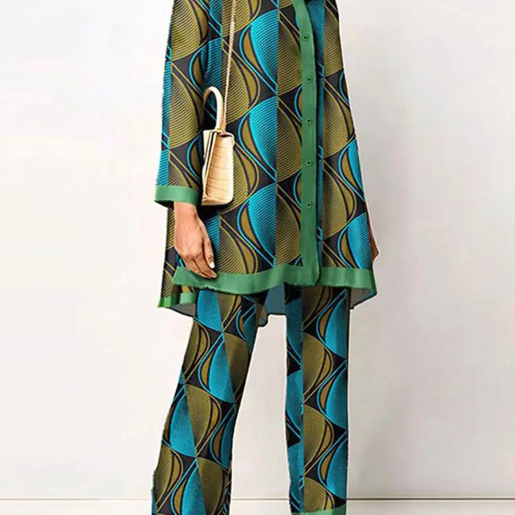 Fashion Retro Printed 2pcs Pant Sets ZANZEA Holiday Long Sleeve Lapel Shirts Outfits Elegant Women Long Trouser 2023 Tracksuit