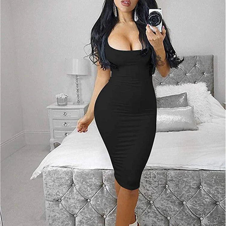 Summer Women Black Dresses Autumn Neon Green Sexy Bodycon Spaghetti Strap Midi Long Party Club Tank Dress For Women Female