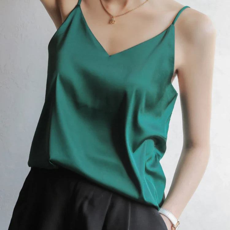 Grey Camisoles for Women Acetate SATIN Loose Summer Spaghetti Strap Tank Top Solid V-neck Fashion Sexy Backless Tanks & Camis