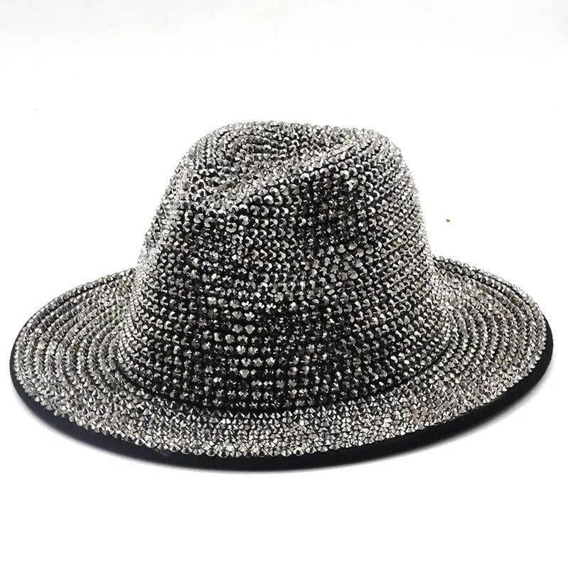 Rhinestone Fedora Jazz Hats Cowboy Hat For Women And Men Double-sided Color Cap Red With Black Diamond Fedora Wholesale black