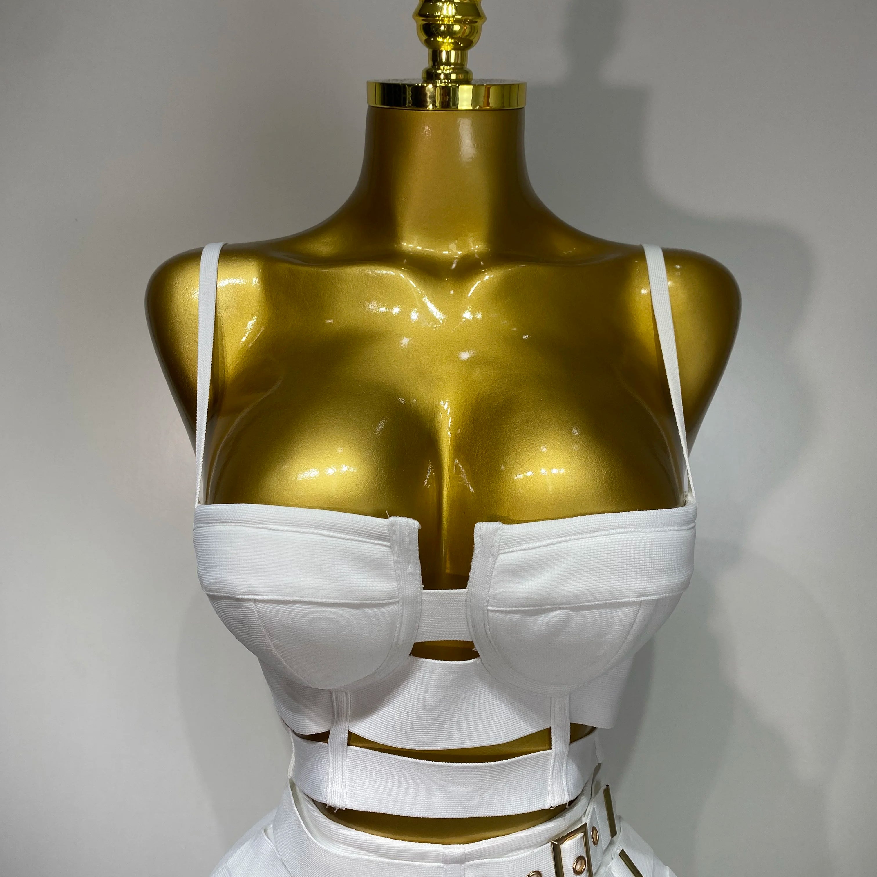 Women Sexy Cut Out Mini Bodycon Bandage Skirt Two Piece Set 2025 Celebrity High Streeet Evening Birthday Club Party Outfits