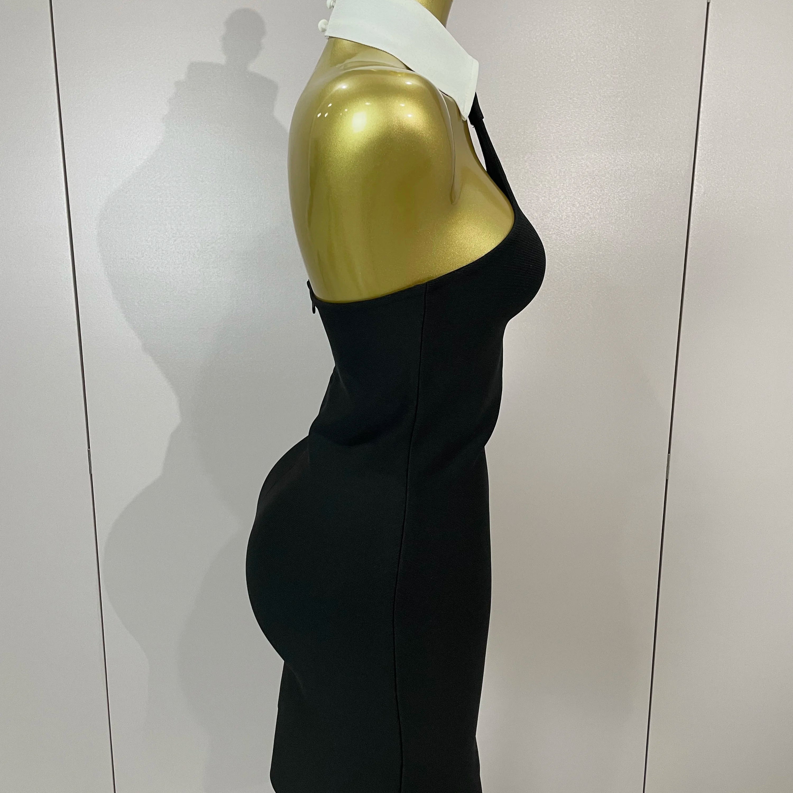 Sexy Backless White Shirt Collar Black Mini Bodycon Bandage Dress 2025 Women Elegant Evening Club Party Luxury Birthday Dresses