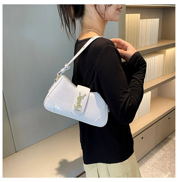 French Style Croc-Effect Handbag 2025 - Elegant Underarm & Crossbody Bag for Women, Versatile Top-Handle Shoulder Purse