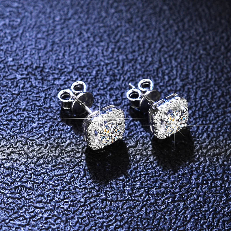 1CT 2CT Moissanite Diamond Ear Studs Earring Pass Diamond Test Moissanite Stud Earrings For Women Sterling Silver Jewelry