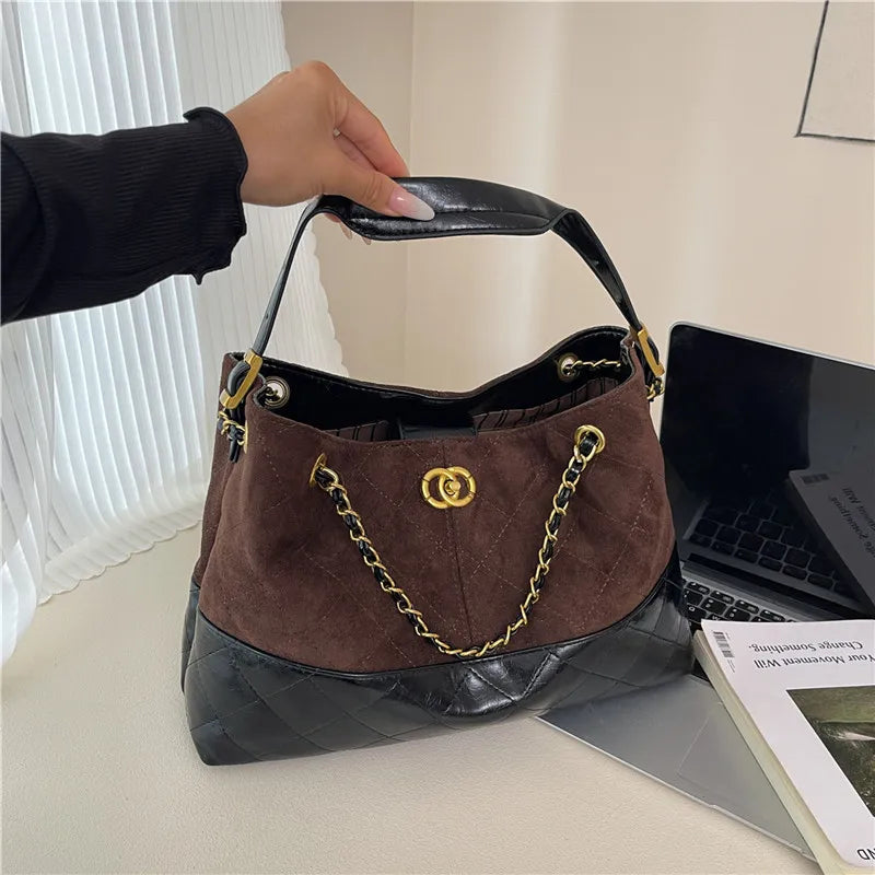 2025 New Matte Quilted Tote Bag for Women, Vintage Color Block Large Capacity Shoulder Purse, Multi-way Crossbody Bag for Work