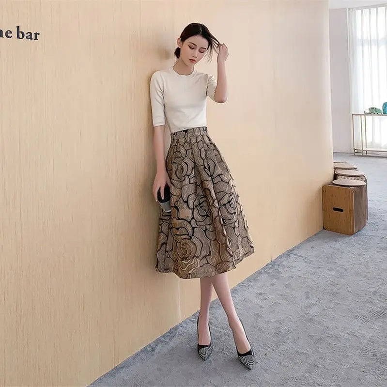 Fashion Zipper Spliced Gauze Folds Vintage Skirts Women's Clothing Summer New Loose Office Lady High Waist Skirts