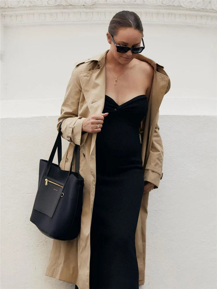 Tossy Strapless Knit Maxi Dresses For Women Summer Beach Party Bodycon Dress Off-Shoulder Twist Knitting Evening Backless Dress Black