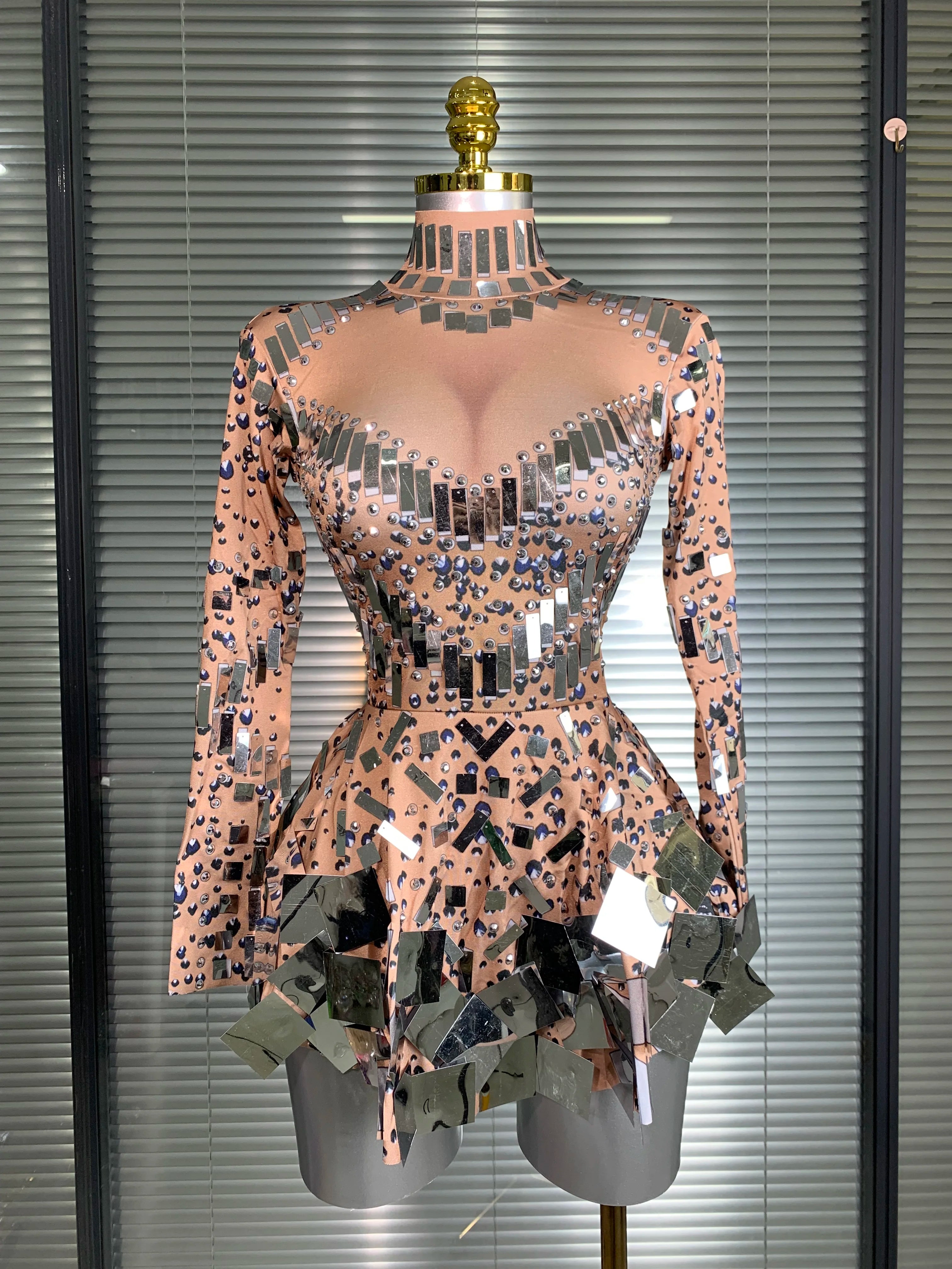 New Celebrity Women Sexy Stretched Skin Mini Night Club Sparkly Sequins Performance Costume Stage Dancer Party Dress