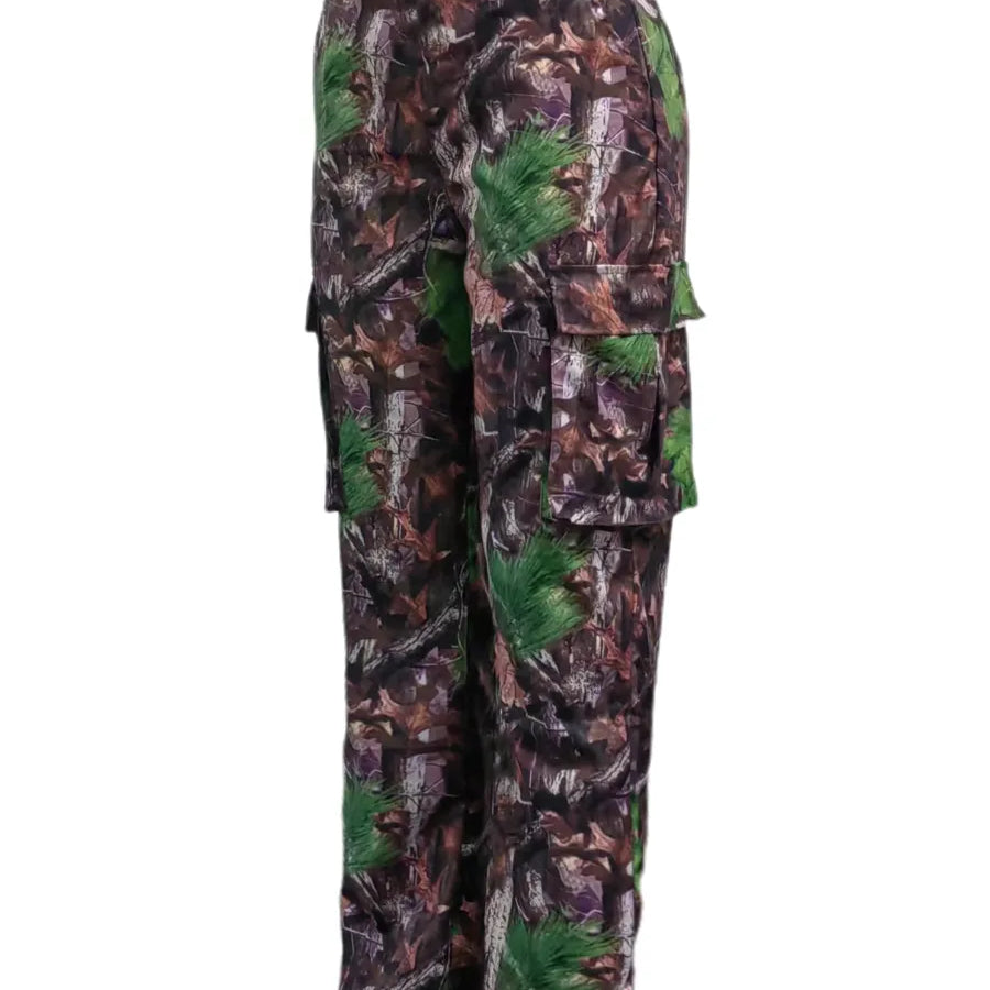 Mid-Waist Side Pocket Design Camo Print Cargo Pants Women Street Y2K Trousers Print Design Jeans
