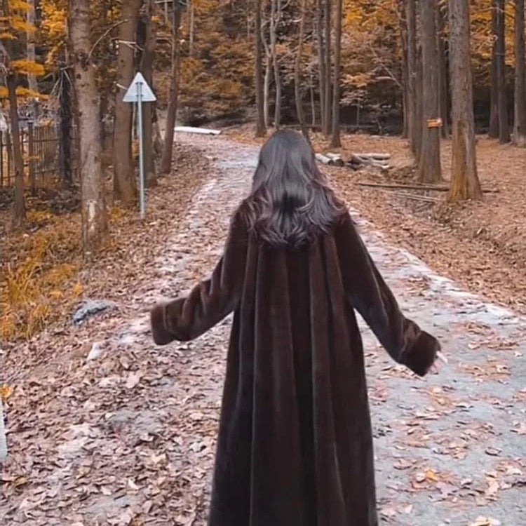 Winter Long Oversized Warm Thick Fluffy Brown Soft Skirted Faux Mink Fur Coat Women Elegant Luxury Furry Overcoat 2024