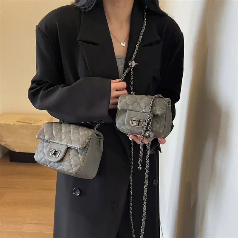 Winter Commuter Women's Crossbody Bag Retro Diamond Chain Square Handbag Shoulder Bag Elegant Sensation Commute Work Bag