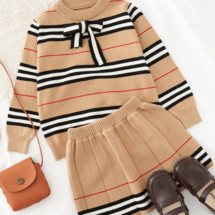 Spring Autumn Girls Knitted 2 Pieces Suit Top+skirt Fall Sets for Children Girls Clothing Kids Clothes Top Skrit