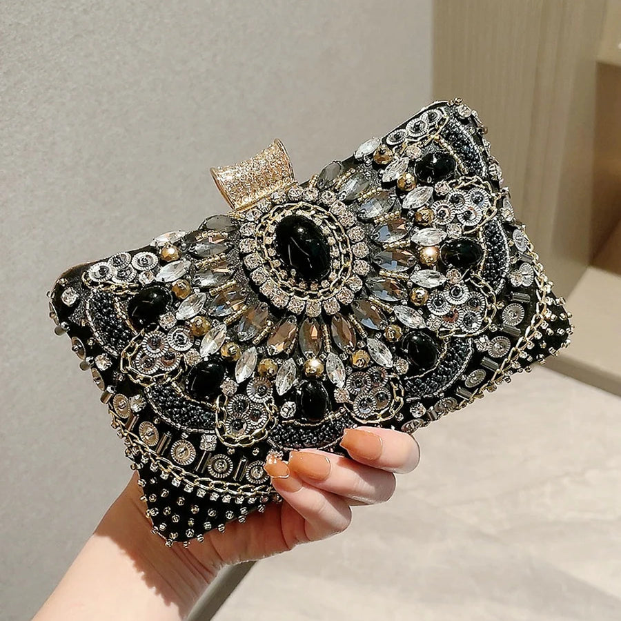 Beaded Rhinestone Evening Bag Elegant Box Clutch Purse Women's Wedding Handbags For Party Prom
