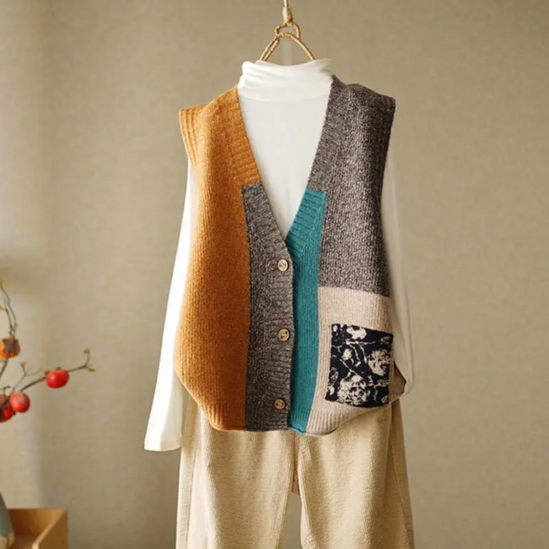 Retro Knitted Vest Cardigan Autumn/Winter Loose Design Sense Small Sweater Tank Top Women Outwear Sweater Vest Female