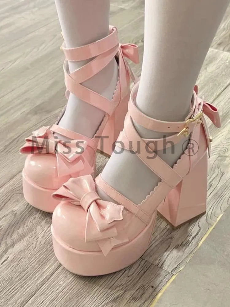 Sweet Vintage Mary Janes Shoes Women Star Buckle Lolita Kawaii Platform Shoes Female Bow-knot Cute Designer Shoes 2023 Summer