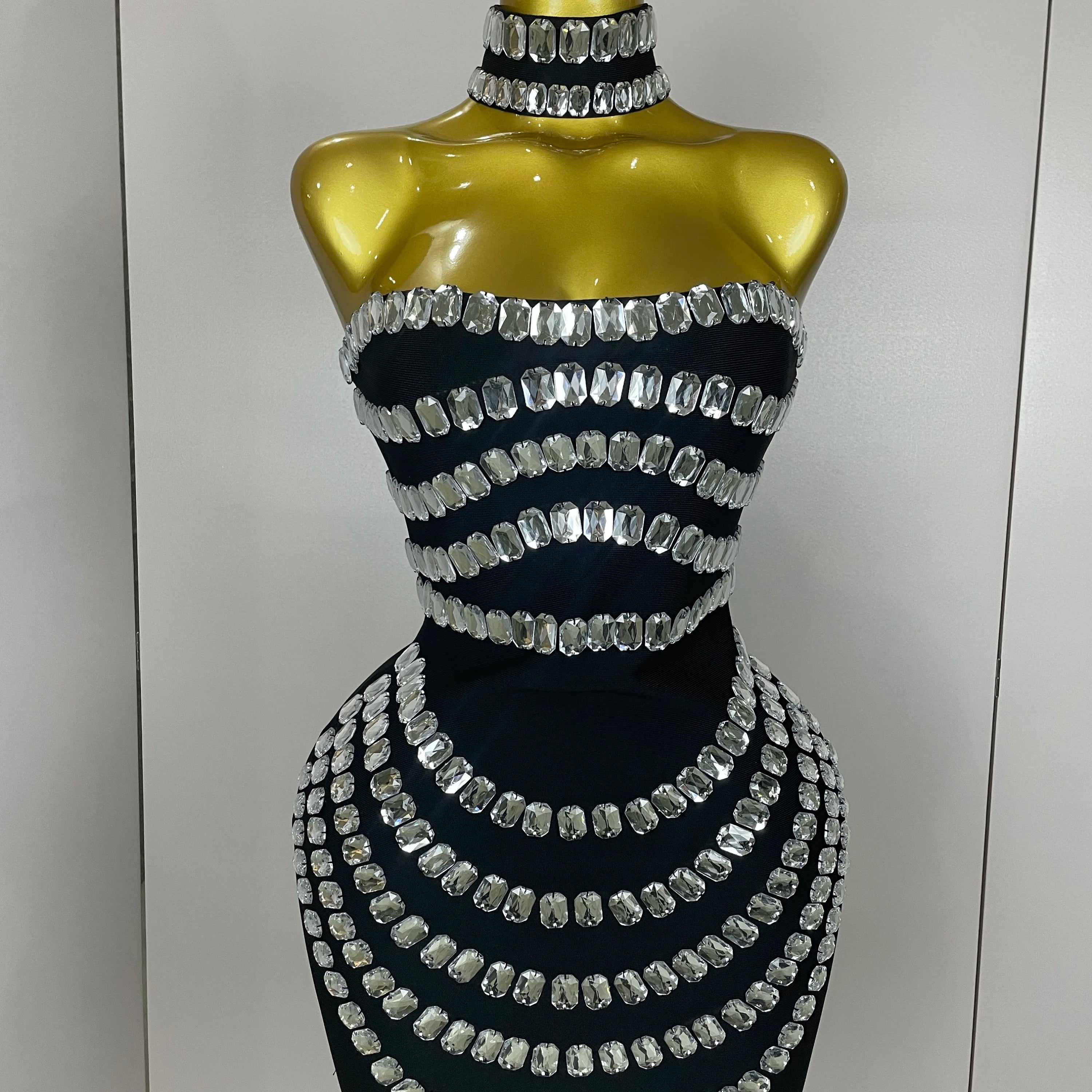 Women 2025 Sparkly Rhinestones Bodycon Strapless Mini Bandage Dress Backless Fashion Evening Party Club Luxury Birthday Dresses