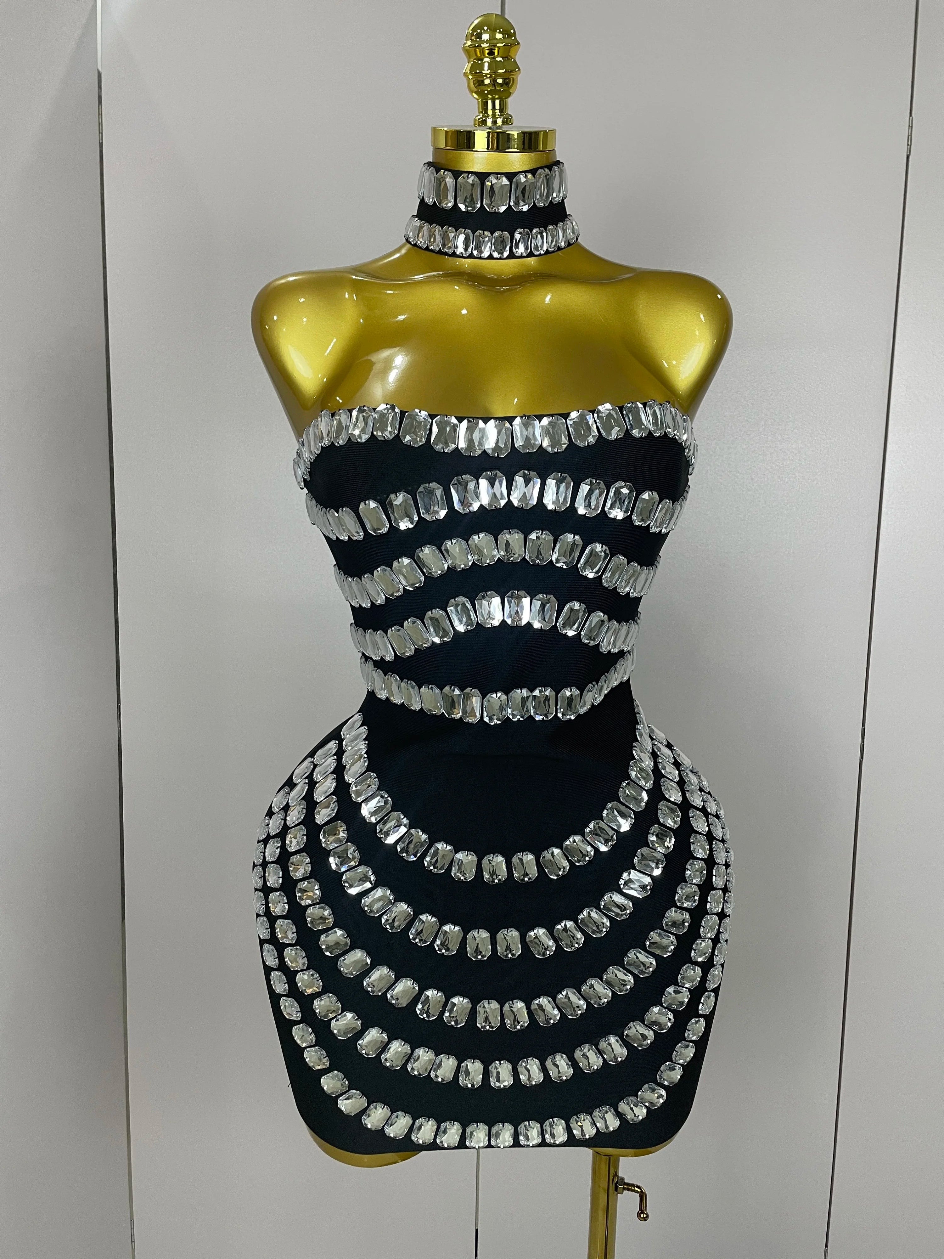 Women 2025 Sparkly Rhinestones Bodycon Strapless Mini Bandage Dress Backless Fashion Evening Party Club Luxury Birthday Dresses