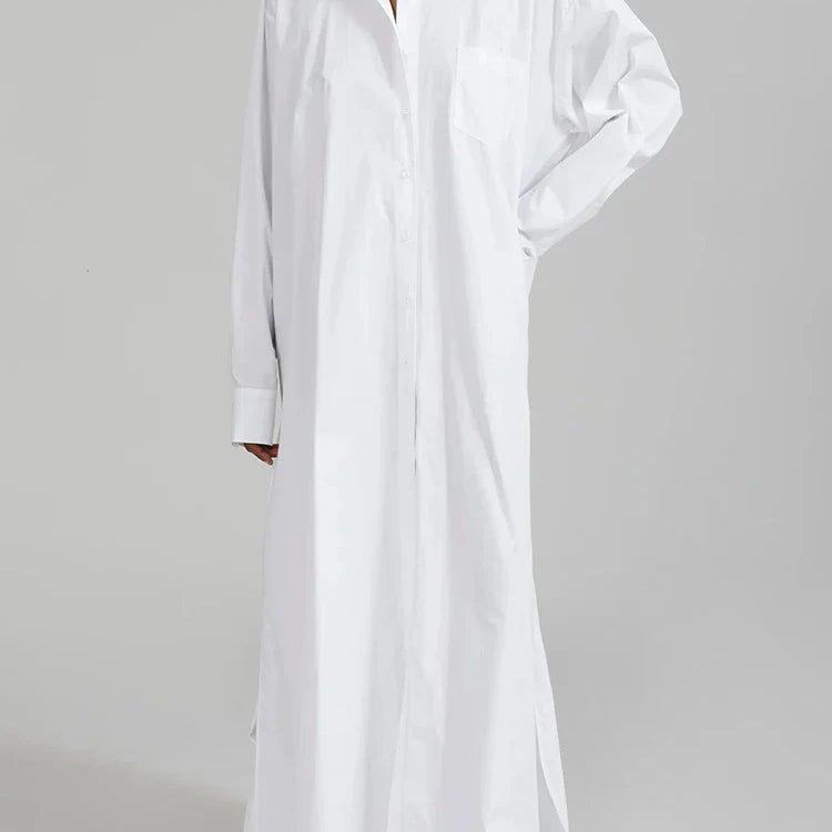 Solid Minimalist Split Dresses For Women Lapel Long Sleeve High Waist Patchwork Single Breasted Loose Dress Female