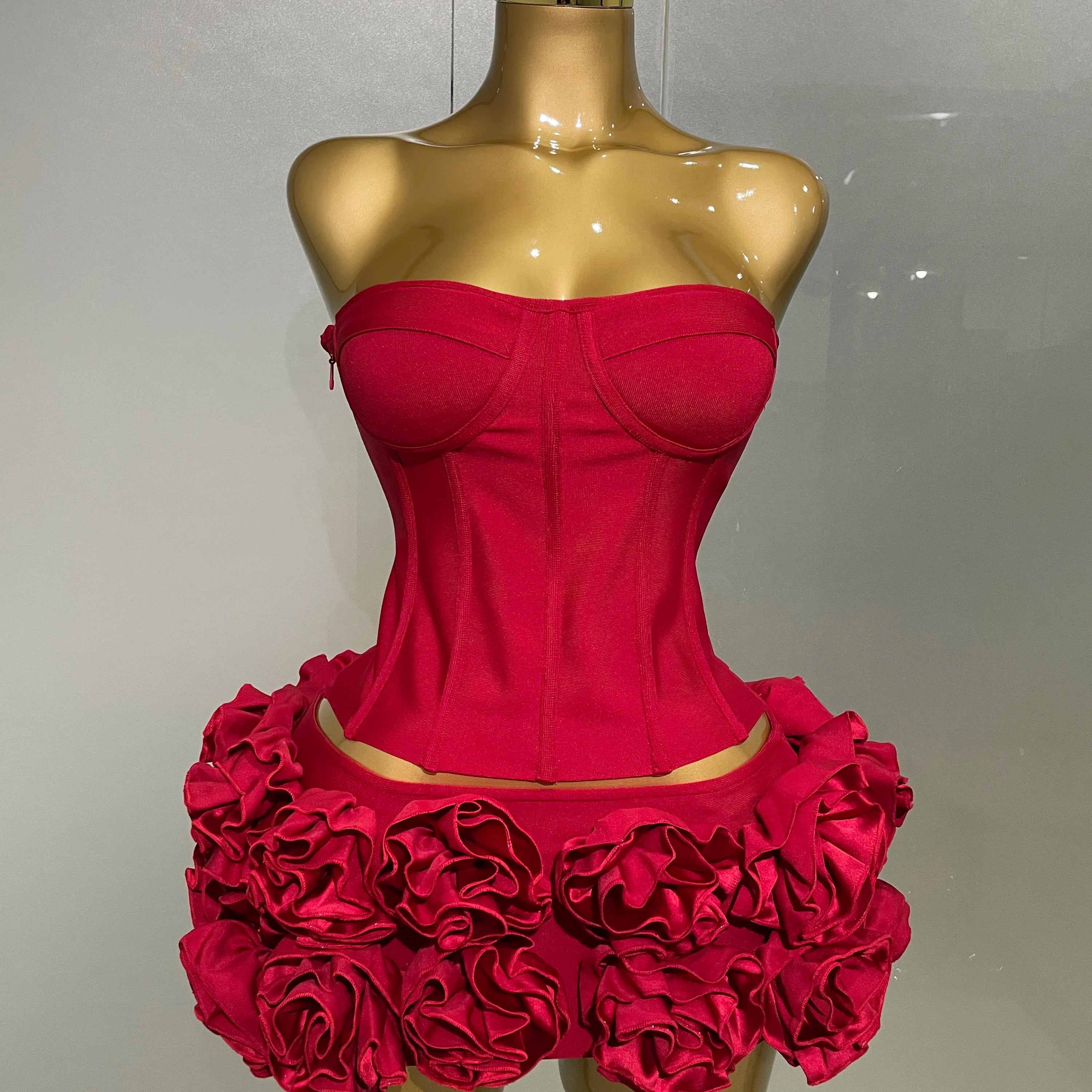 2025 Women Sexy Strapless Prom Gown Fashion Celebrity Club Party Skirt Set Birthday Cocktail Outfit Birthday Party Bandage Dress