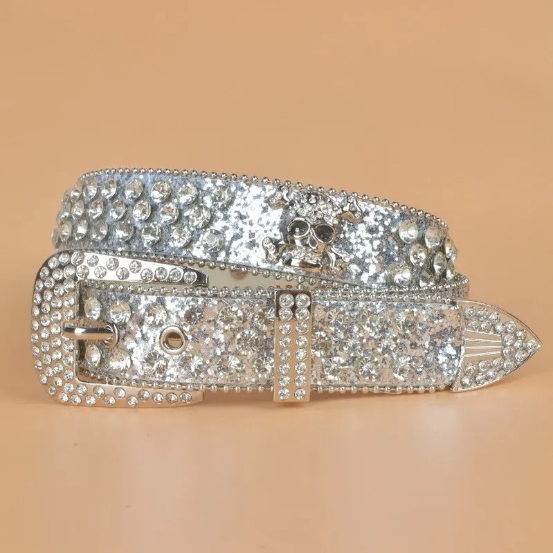 Halloween Belt Ladies Skull Rhinestone Belts European and American Style Women Stretching Denim Outdoor Style Belt