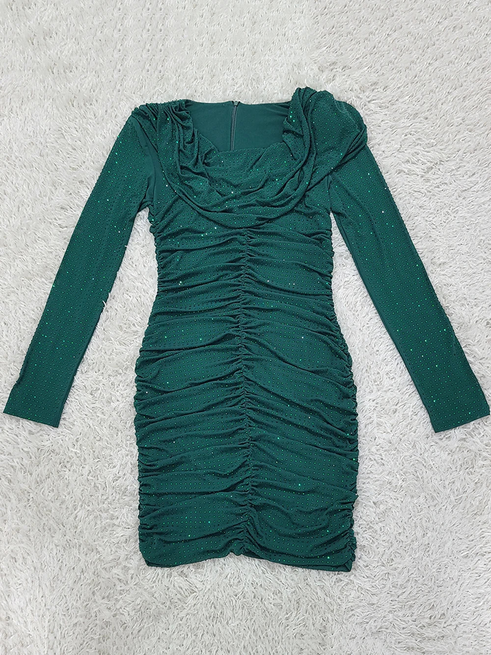 2025 New Rhinestone Long Sleeve Sexy Mini Dress For Women Fashion Shawl Collar Bodycon Club Dress Elegant Female Party Clothes