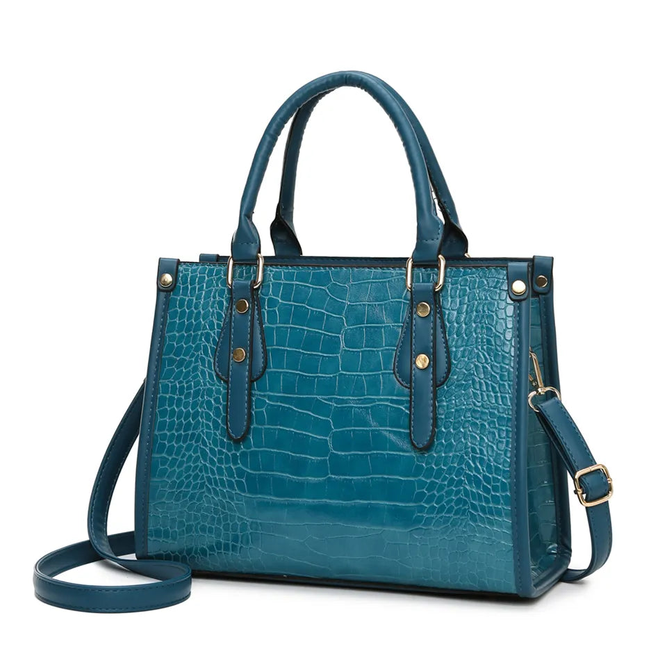 Luxury Crocodile Pattern Handbag Women Large Tote Shoulder Bags Designer Fashion Alligator Leather Crossbody Bag Ladies Handbags Blue handbag (30cm<Max Length<50cm)