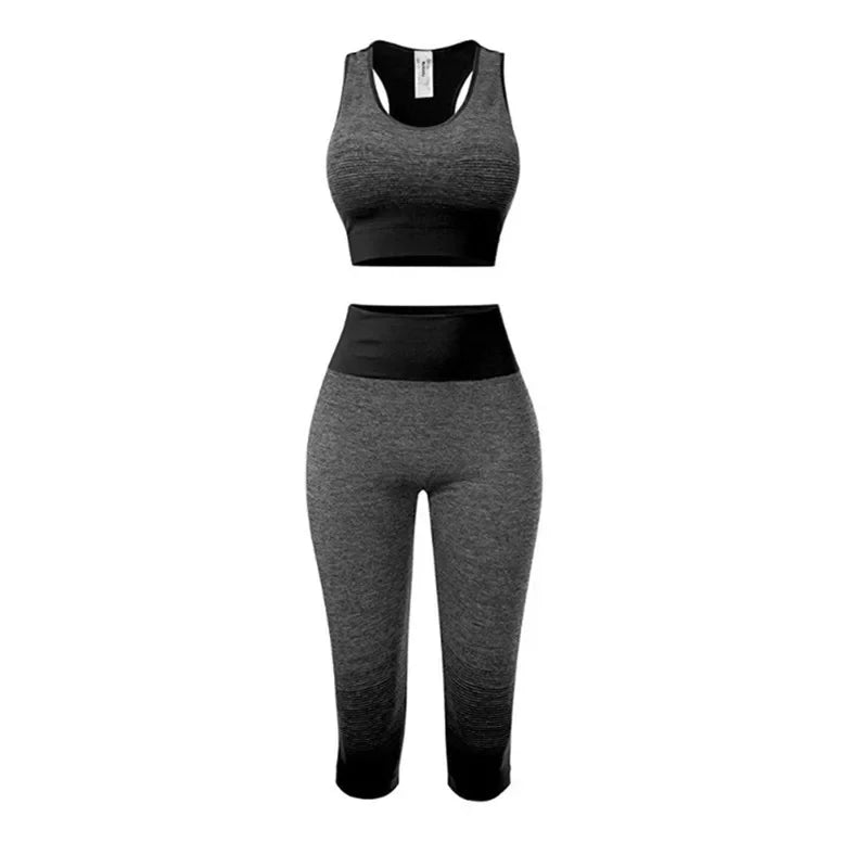 2 Piece Sets Womens Outfits Yoga Set Elastic Gradual Changing Sports Bra Tights Yoga Suit Set Fitness Workout Sports Leggings 7Pants Set 5 One size 40-75KG