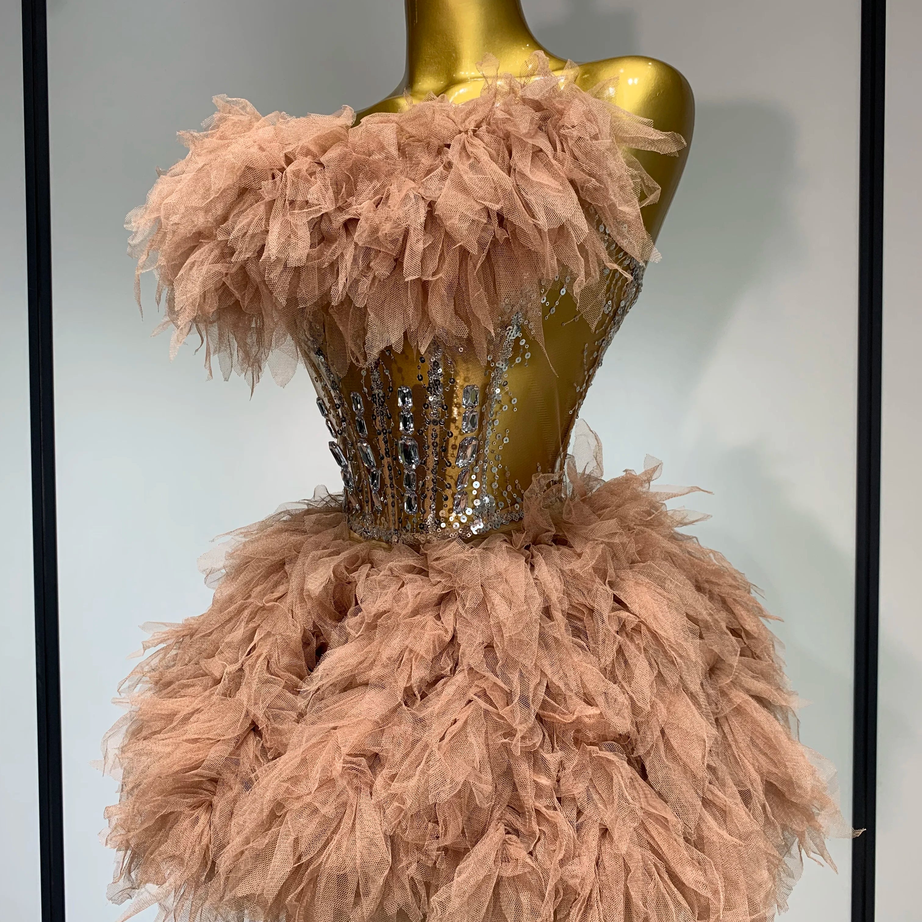 Women Sexy Strapless Mesh Two Pieces Set Celebrity Nightlcub Party Photo Shoot Outfit 2025 Prom Gown Luxury Birthday Dresses