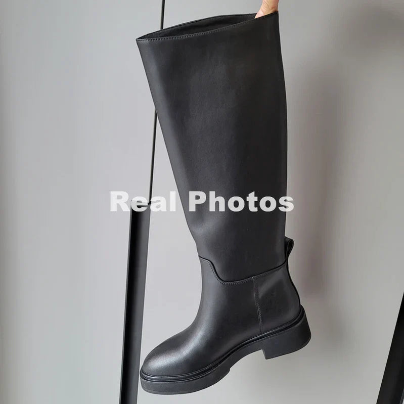 FEDONAS Ins Genuine Leather Knee High Boots For Women Thick Heeled Autumn Winter Warm Shoes Woman High Motorcycle Boots