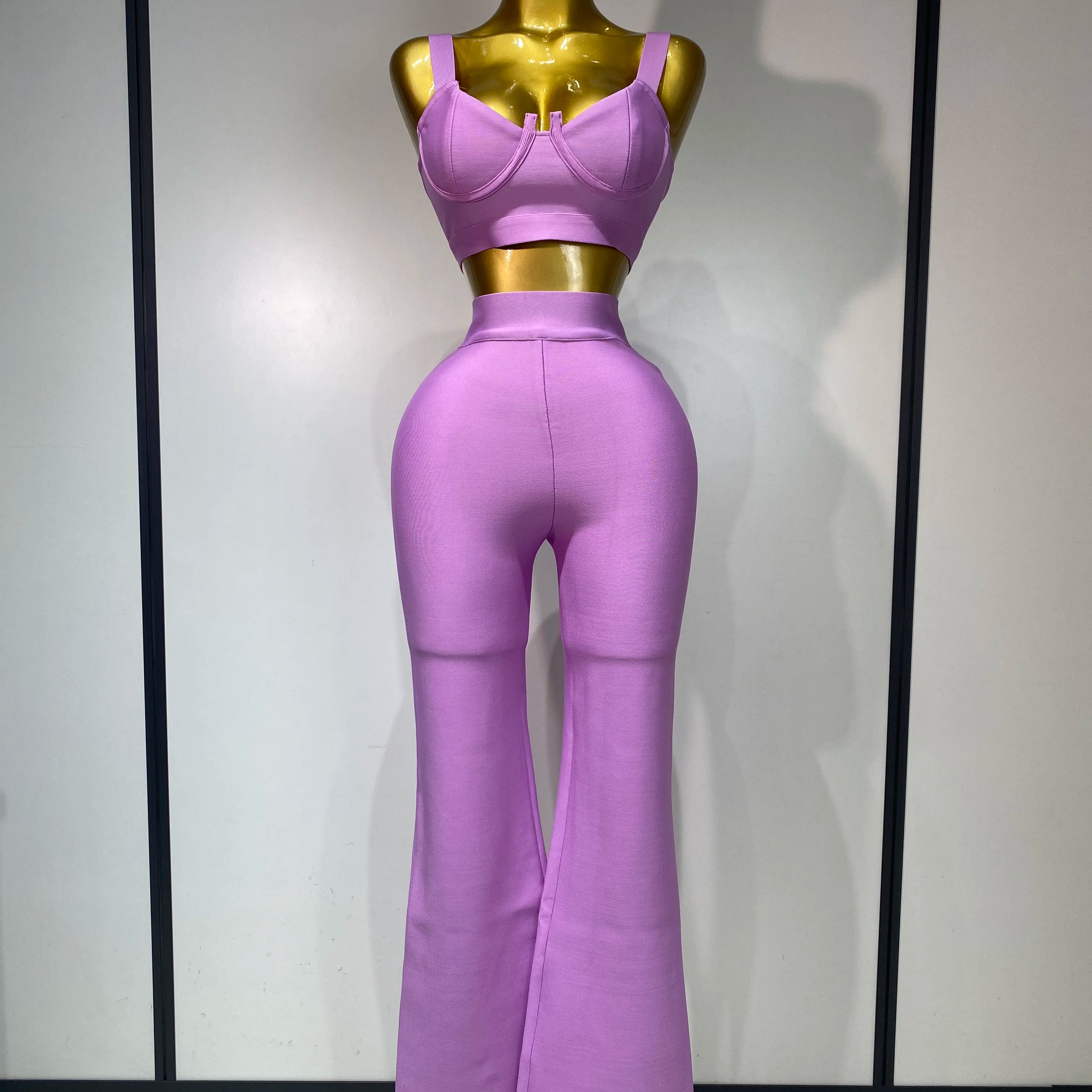 Women Sexy Bandage Crop Top Pant Set Evening Party Club Luxury Birthday High Street Fashion Elegant Luxury Birthday Outfit ﻿